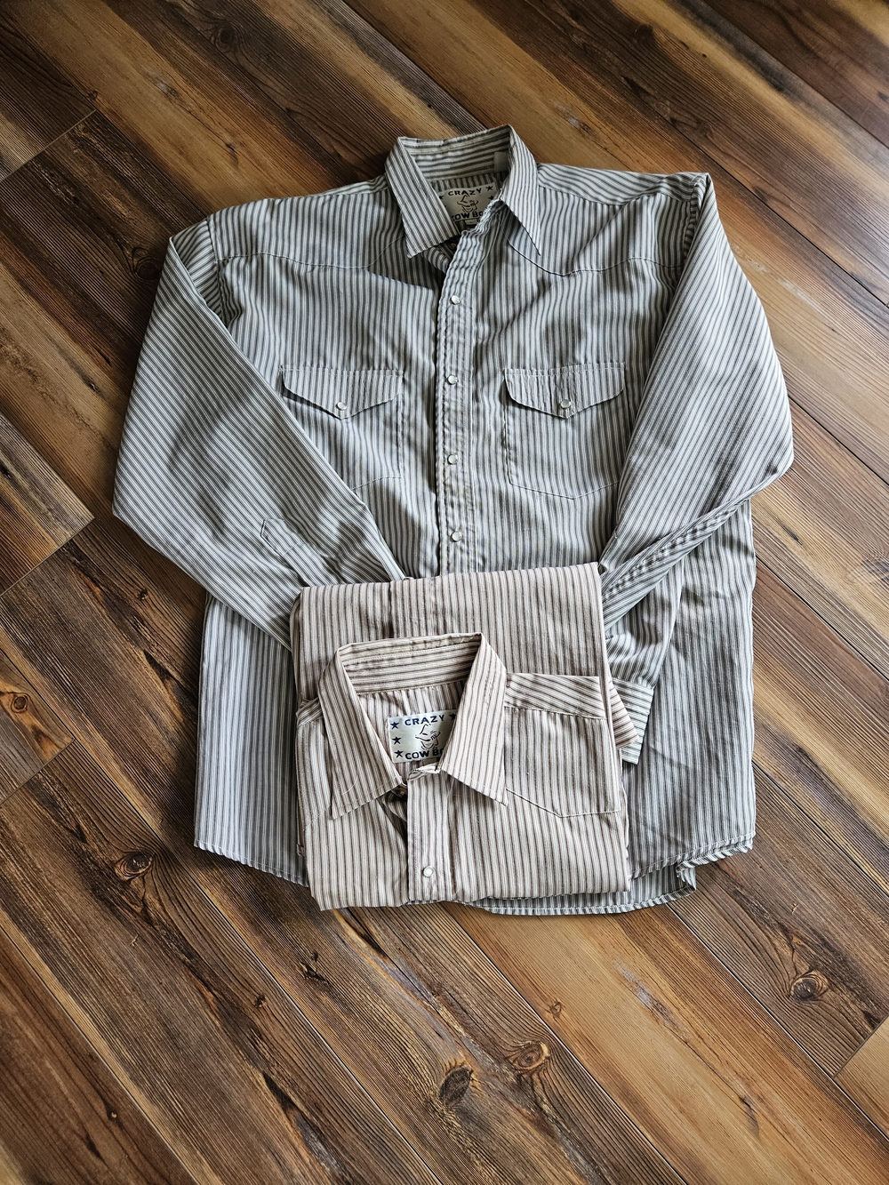 Bundle OfMen's Striped Western Shirts - Beige/Light Gray